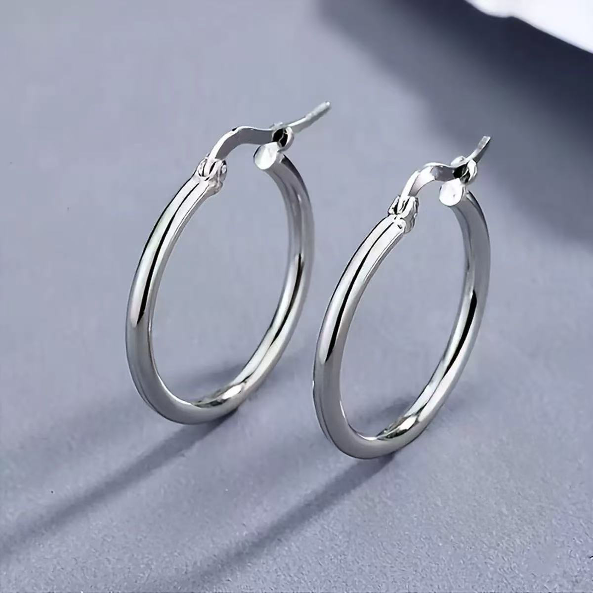 Women's 925 Silver Plated Round Hoop Earrings, Versatile